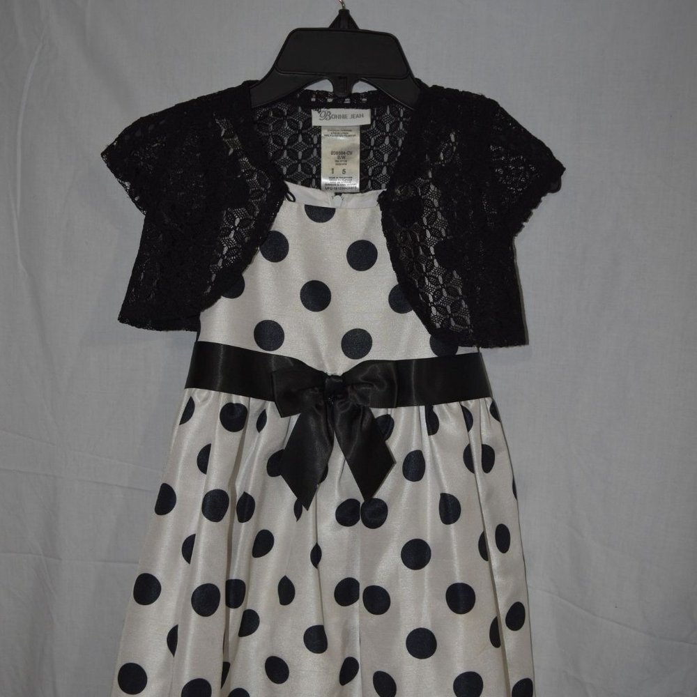 Bonnie Jean Girls White/Black Polka Dot Dress - 2Pc